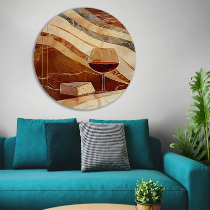 Abstracte kunst van wijn en kaas aluminium muurcirkel