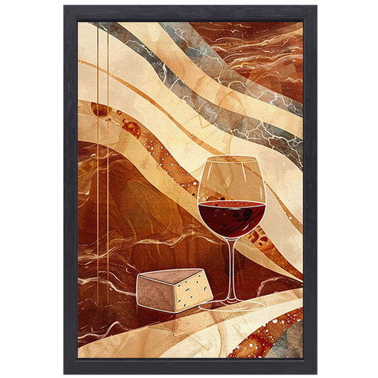 Abstracte kunst van wijn en kaas canvas met baklijst