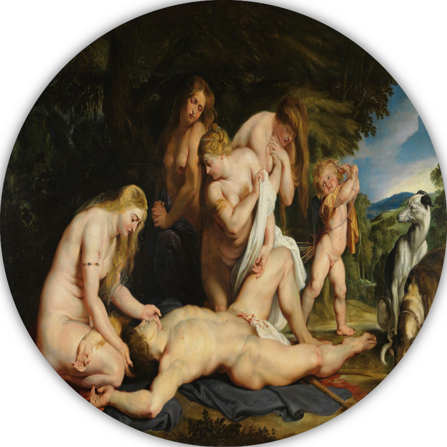 De dood van Adonis - Peter Paul Rubens aluminium muurcirkel