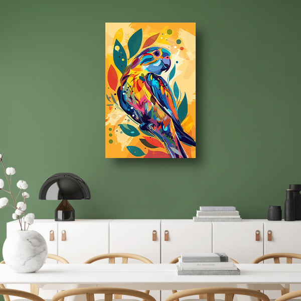 Abstract Papegaai in Kleurrijk Jungle canvas met baklijst