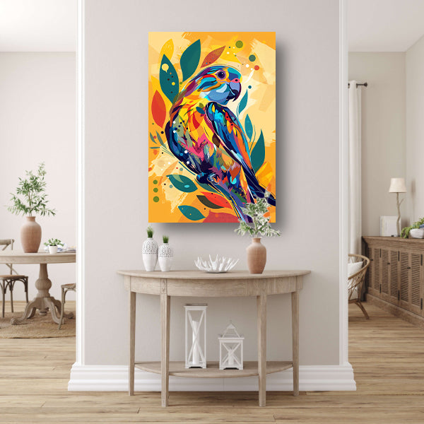 Abstract Papegaai in Kleurrijk Jungle canvas met baklijst