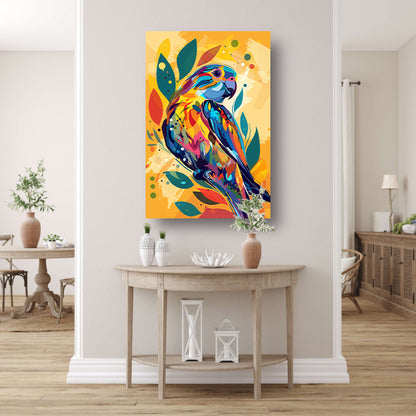 Abstract Papegaai in Kleurrijk Jungle canvas met baklijst