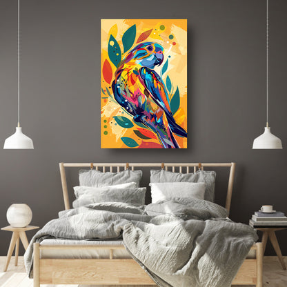 Abstract Papegaai in Kleurrijk Jungle canvas met baklijst