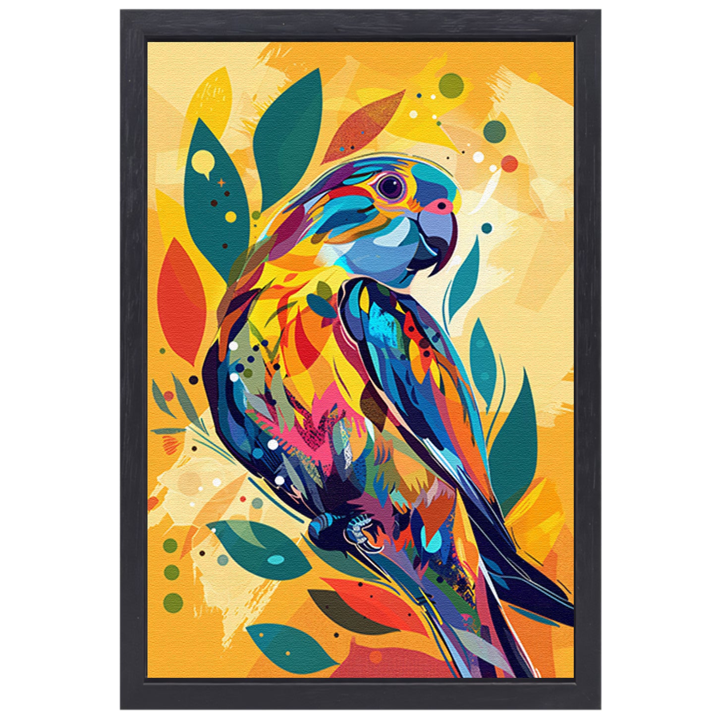 Abstract Papegaai in Kleurrijk Jungle canvas met baklijst