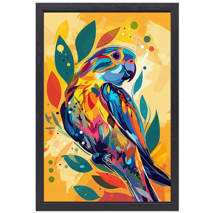 Abstract Papegaai in Kleurrijk Jungle canvas met baklijst