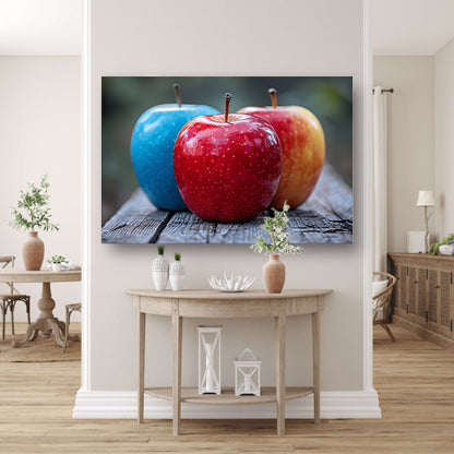 Drie Appels op Houten Tafel canvas