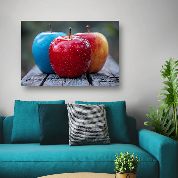 Drie Appels op Houten Tafel canvas