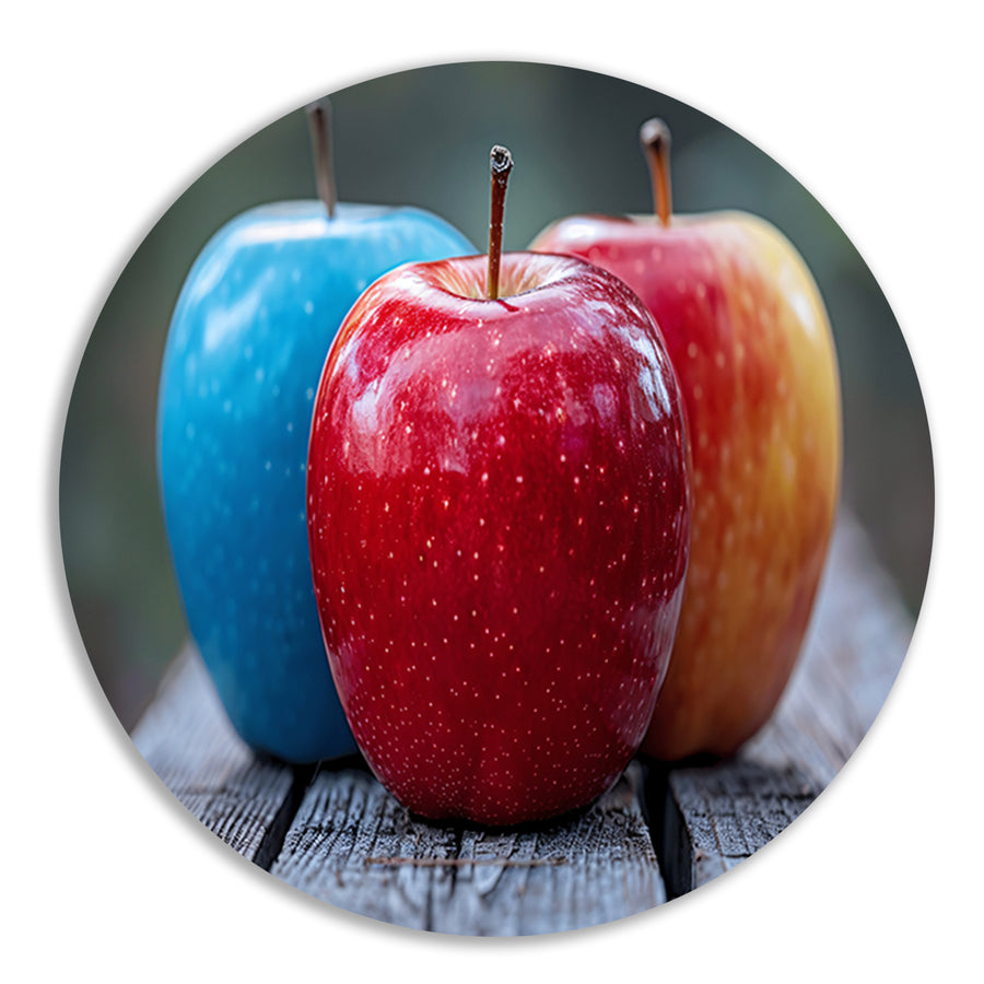Drie Appels op Houten Tafel aluminium muurcirkel