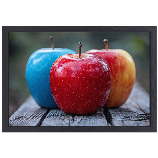 Drie Appels op Houten Tafel canvas met baklijst