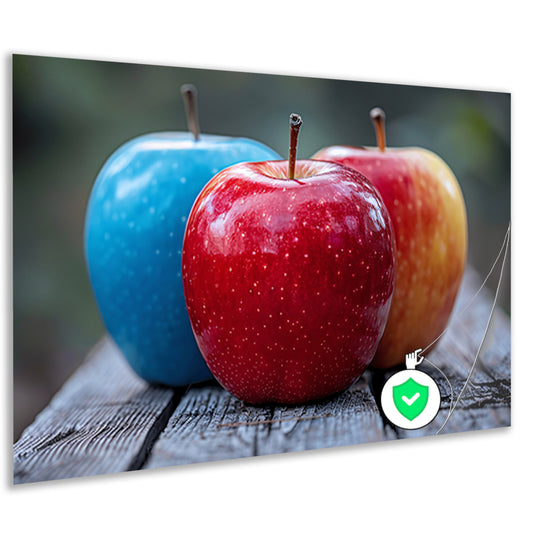 Drie Appels op Houten Tafel poster
