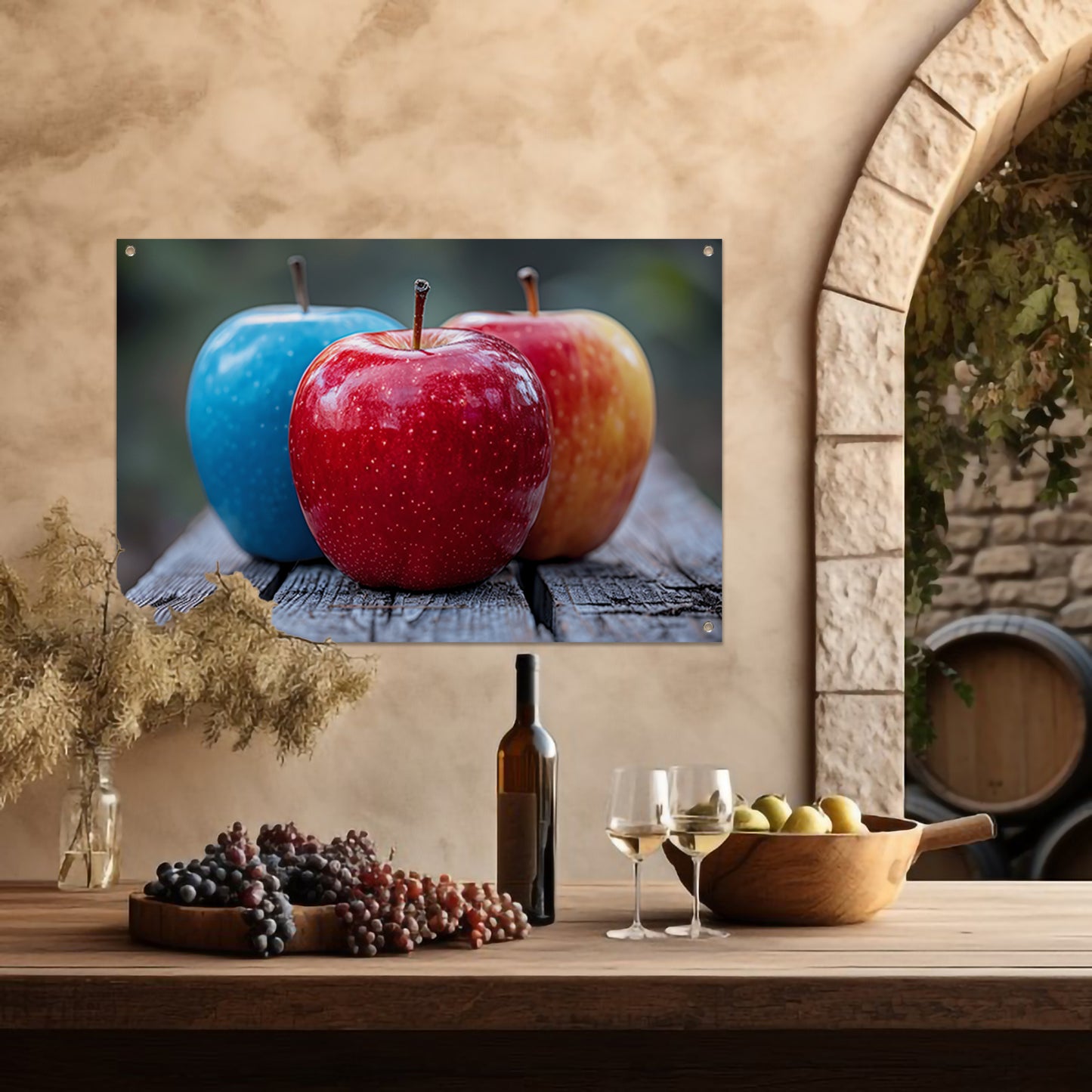 Drie Appels op Houten Tafel tuinposter