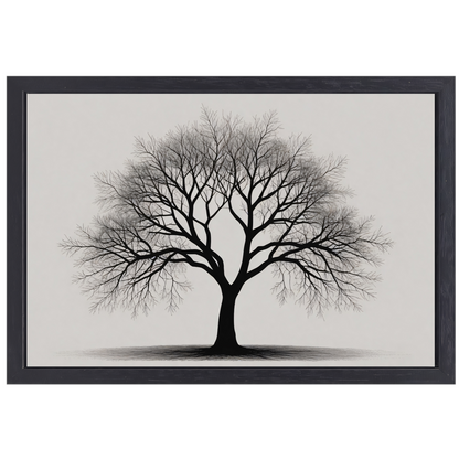 Boom Silhouet in Zwart-Wit Schaduw canvas met baklijst