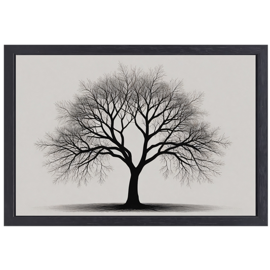 Boom Silhouet in Zwart-Wit Schaduw canvas met baklijst