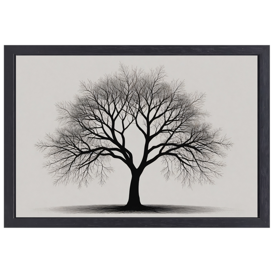 Boom Silhouet in Zwart-Wit Schaduw canvas met baklijst