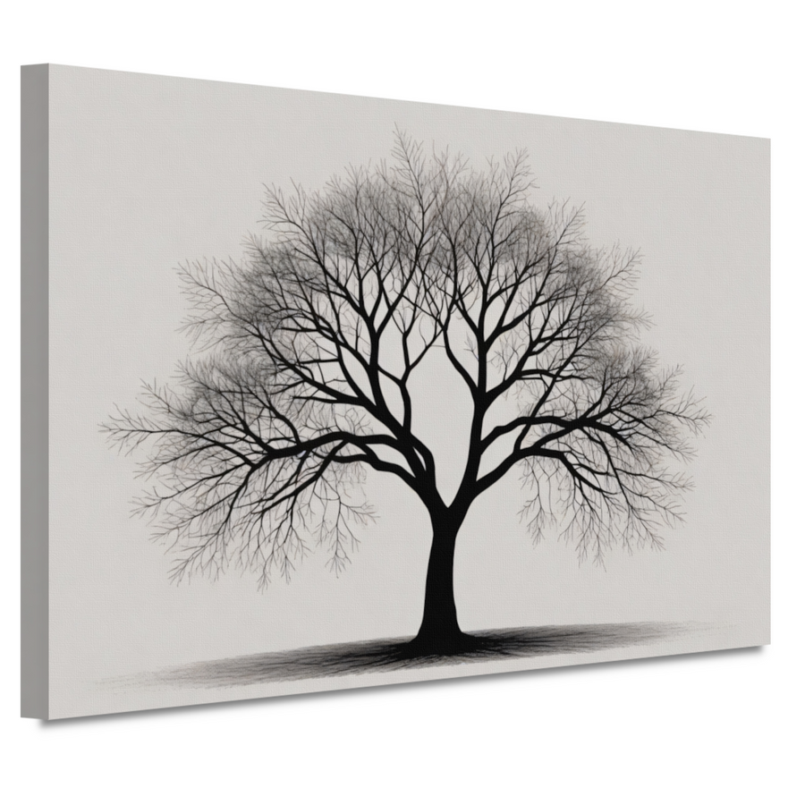 Boom Silhouet in Zwart-Wit Schaduw canvas