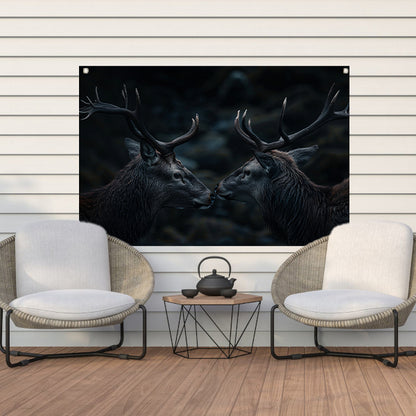 Twee herten met indrukwekkende geweien tuinposter
