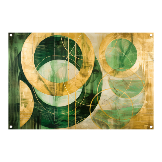 Abstracte gouden en groene geometrie tuinposter