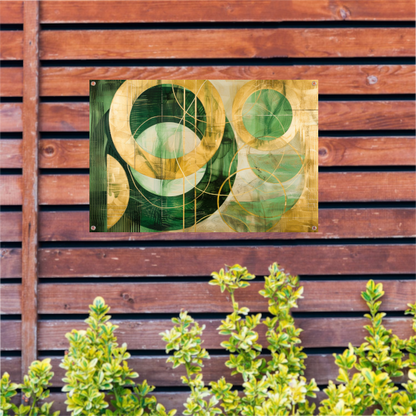 Abstracte gouden en groene geometrie tuinposter