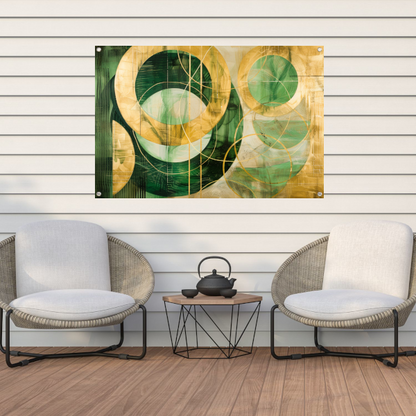 Abstracte gouden en groene geometrie tuinposter