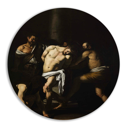 De geseling van Christus - Caravaggio aluminium muurcirkel