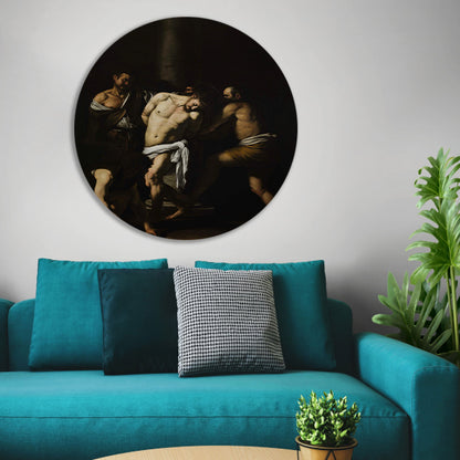 De geseling van Christus - Caravaggio aluminium muurcirkel