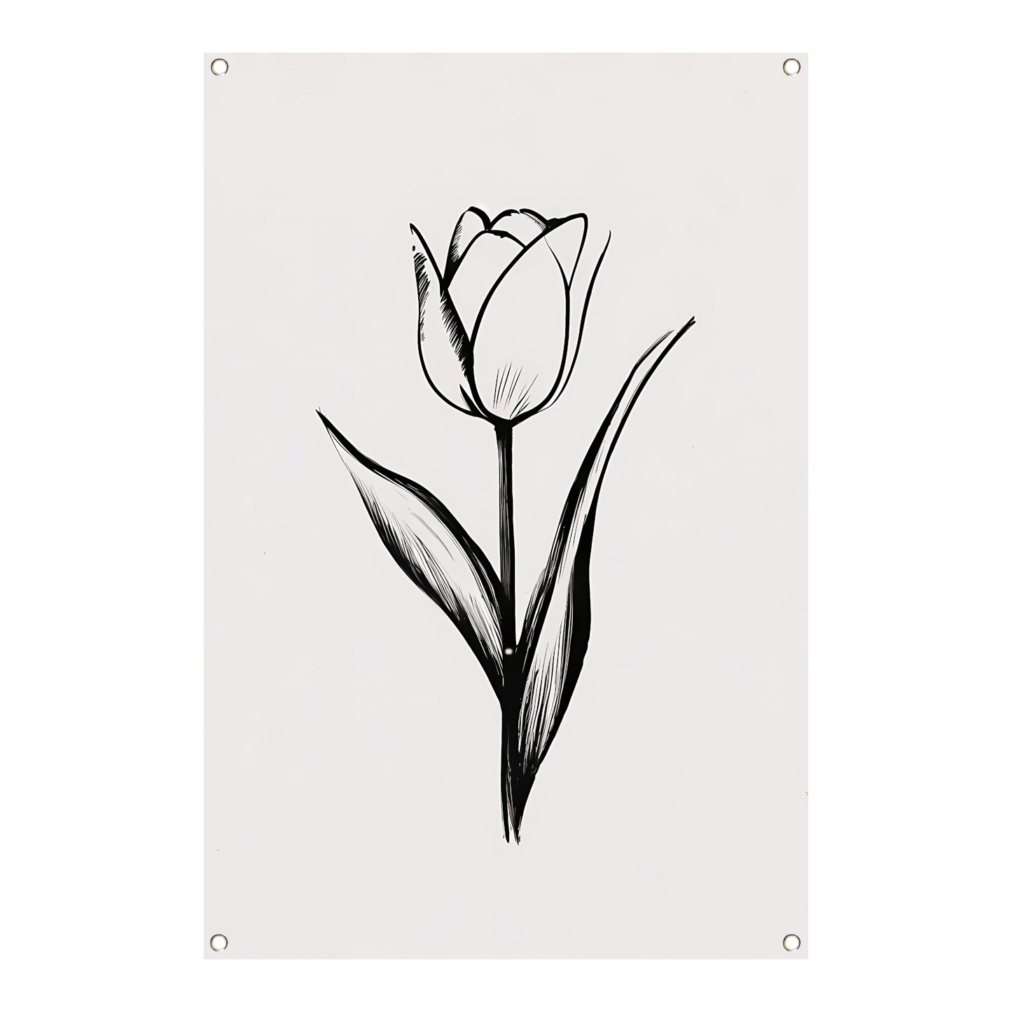 Minimalistische tulp in zwart-wit lijnenspel tuinposter