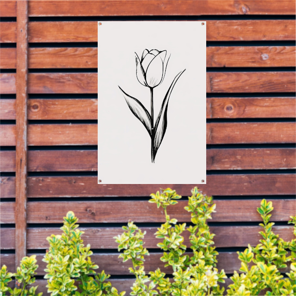 Minimalistische tulp in zwart-wit lijnenspel tuinposter