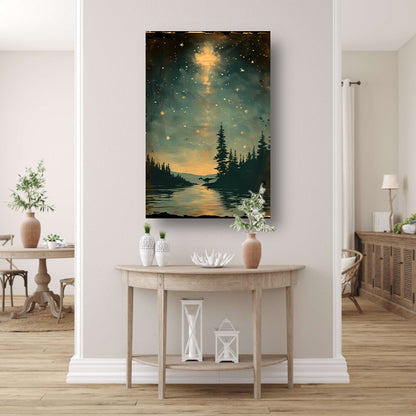 Dinosaurus bij maanlicht aan het water poster