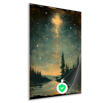 Dinosaurus bij maanlicht aan het water poster