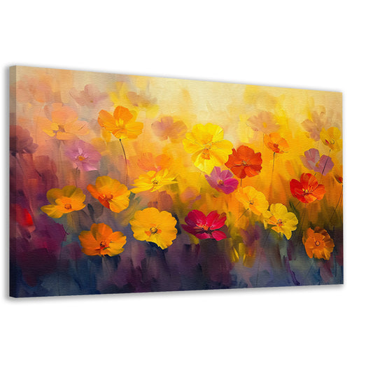 Vrolijk bloemenveld met felle kleuren canvas