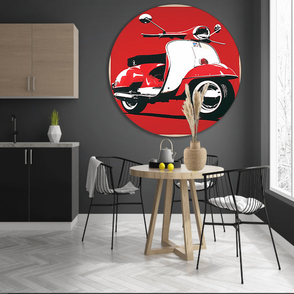 Popart Print Rode Italiaanse Scooter forex muurcirkel