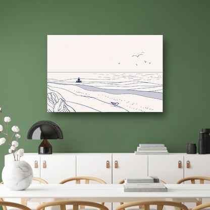 Meditatie bij de zee met vogel canvas