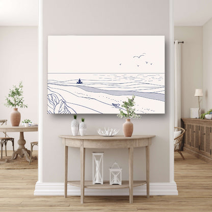 Meditatie bij de zee met vogel canvas