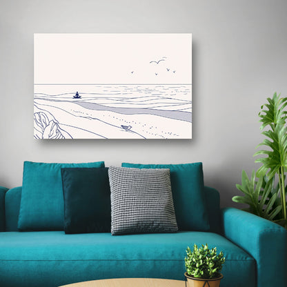 Meditatie bij de zee met vogel canvas