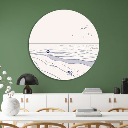 Meditatie bij de zee met vogel aluminium muurcirkel