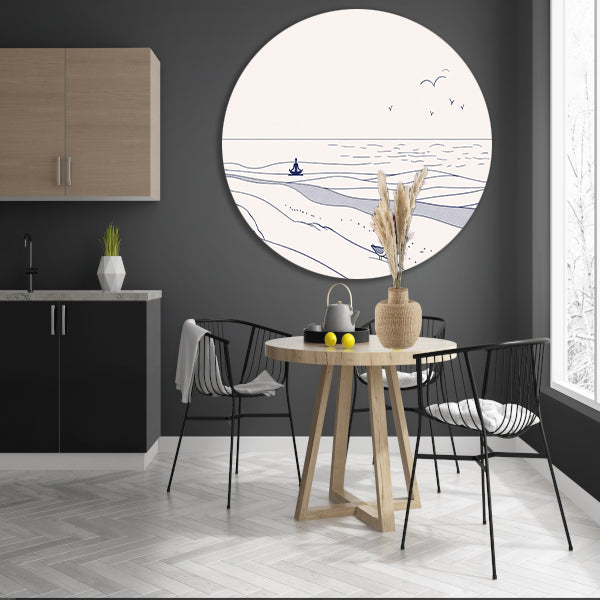 Meditatie bij de zee met vogel aluminium muurcirkel