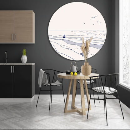 Meditatie bij de zee met vogel aluminium muurcirkel