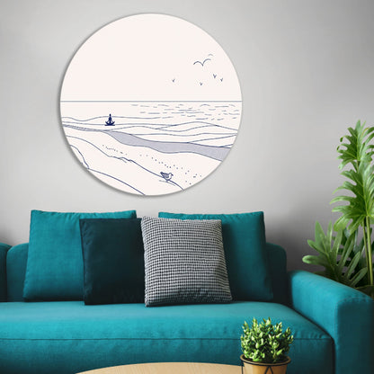 Meditatie bij de zee met vogel aluminium muurcirkel