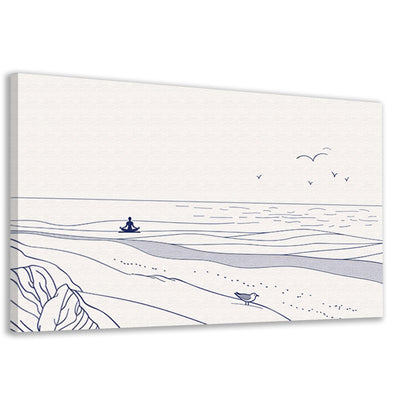 Meditatie bij de zee met vogel canvas