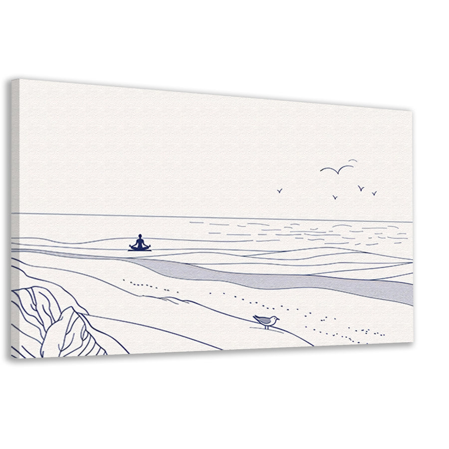 Meditatie bij de zee met vogel canvas