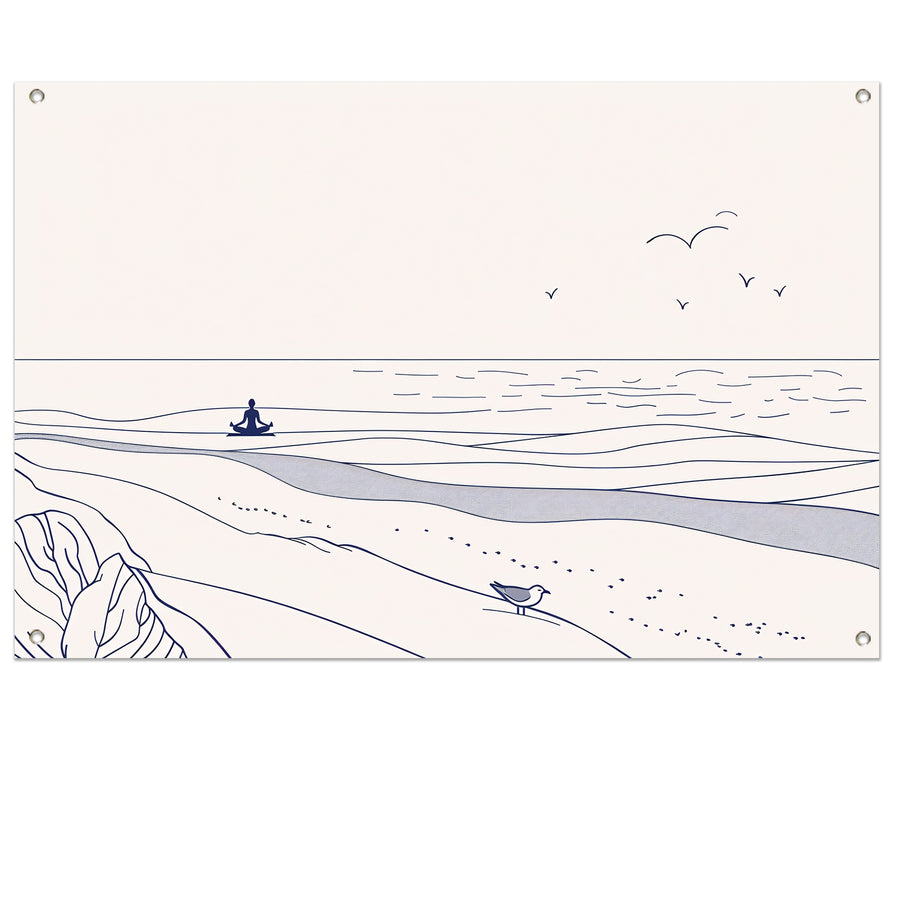 Meditatie bij de zee met vogel tuinposter