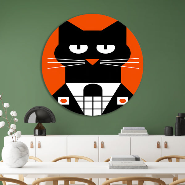 Minimalistisch Zwarte Kat in Smoking Kunstprint forex muurcirkel