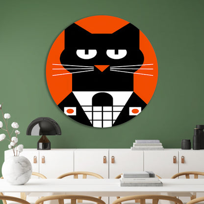 Minimalistisch Zwarte Kat in Smoking Kunstprint forex muurcirkel