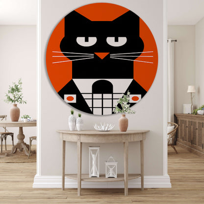 Minimalistisch Zwarte Kat in Smoking Kunstprint forex muurcirkel
