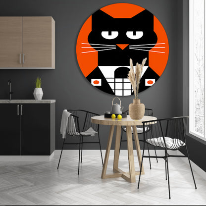 Minimalistisch Zwarte Kat in Smoking Kunstprint forex muurcirkel