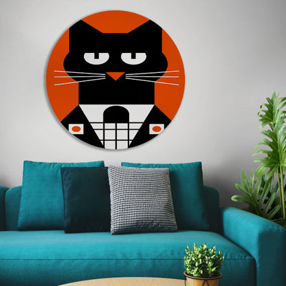 Minimalistisch Zwarte Kat in Smoking Kunstprint forex muurcirkel