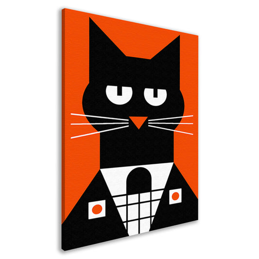 Minimalistisch Zwarte Kat in Smoking Kunstprint canvas