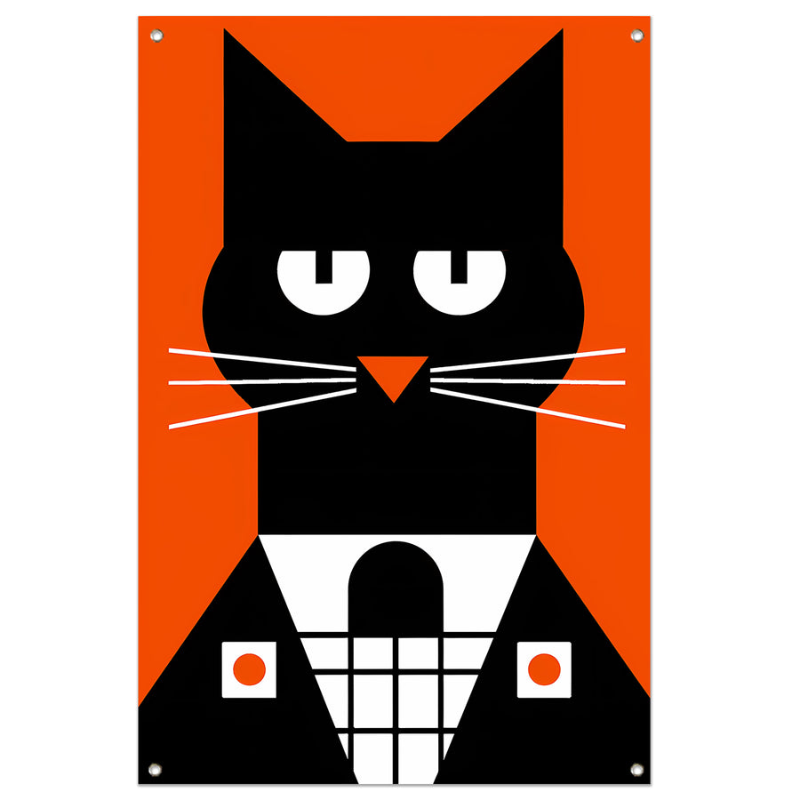 Minimalistisch Zwarte Kat in Smoking Kunstprint tuinposter