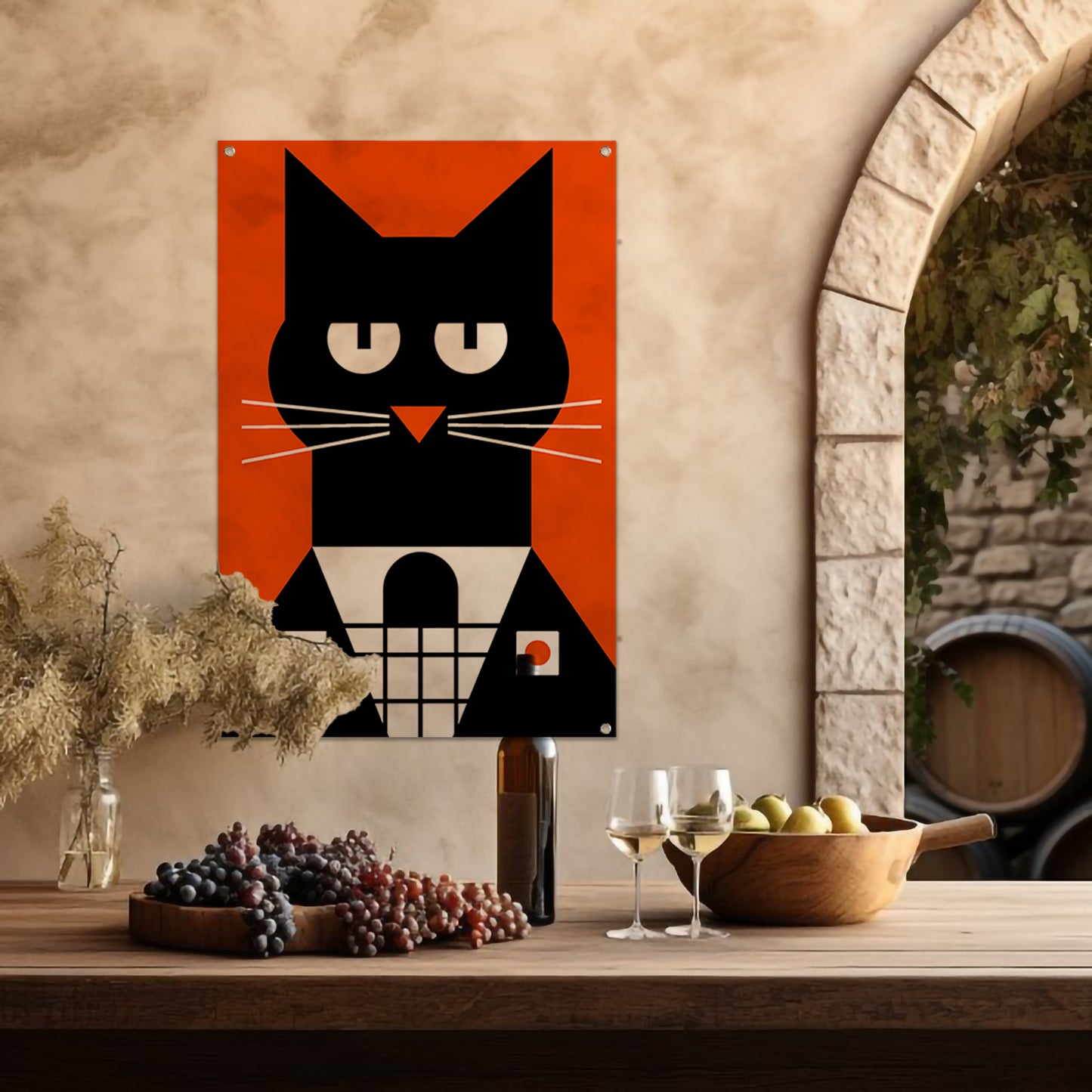 Minimalistisch Zwarte Kat in Smoking Kunstprint tuinposter
