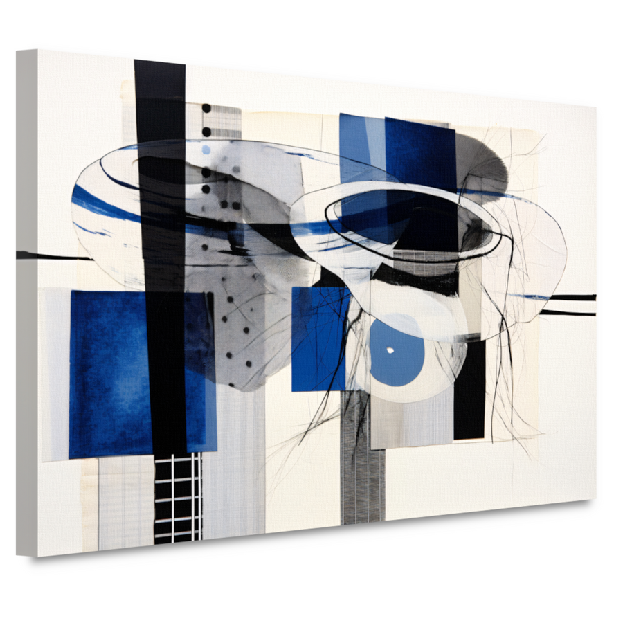 Minimalistische lijnencompositie in rood, blauw en geel canvas